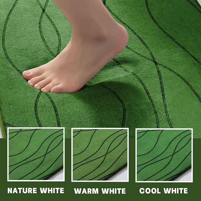 Bathroom Rugs Set 3 Piece, Memory Foam Bath Mat Green | Ultra Soft, Absorbent, Non-Slip, Machine Washable, for Bathroom, Sink and Toilet