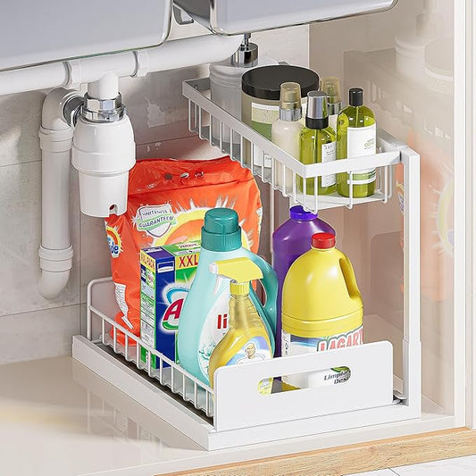 Under Sink Organizer and Storage, Slide Out Cabinet Organizer, Pull Out Sink Shelf for Kitchen Bathroom Laundry, White, 1 Pack
