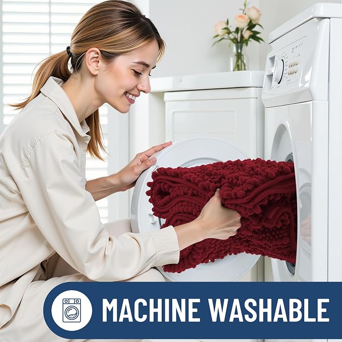 Smiry Bathroom Rugs 36X24, Extra Soft Rubber Backing Chenille Bath Mats | Red Machine Washable Non Slip Quick Dry Bath Mats for Bathroom Floor, Tub, Shower, Home Decor Accessories