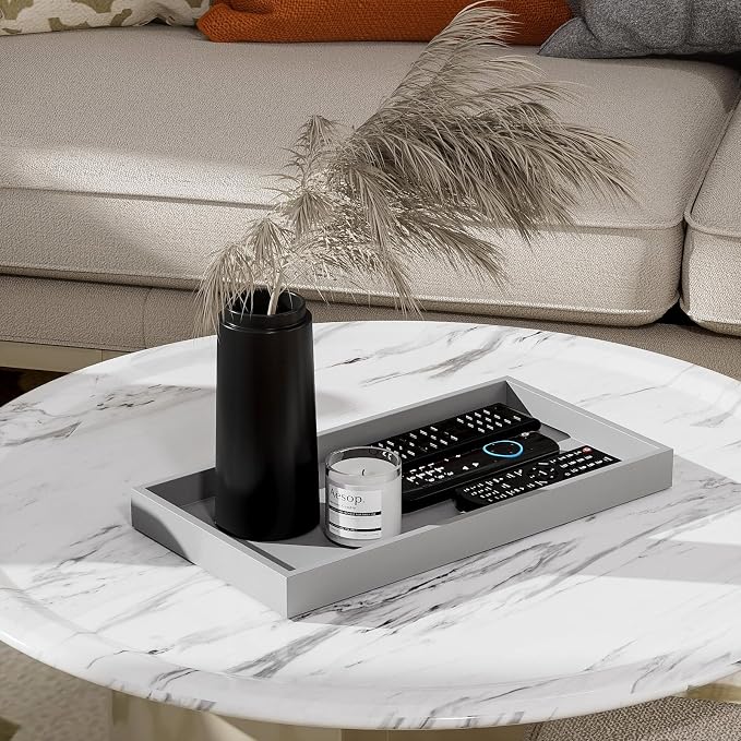 ZHWS Bathroom Vanity Tray for Countertop Perfume Makeup Jewelry Candle Decor, Kitchen Tray for Soap Dispenser Spice Salt, Large Tray for Toilet Tank Paper, Serving Nightstand Silver 13”x6.5”
