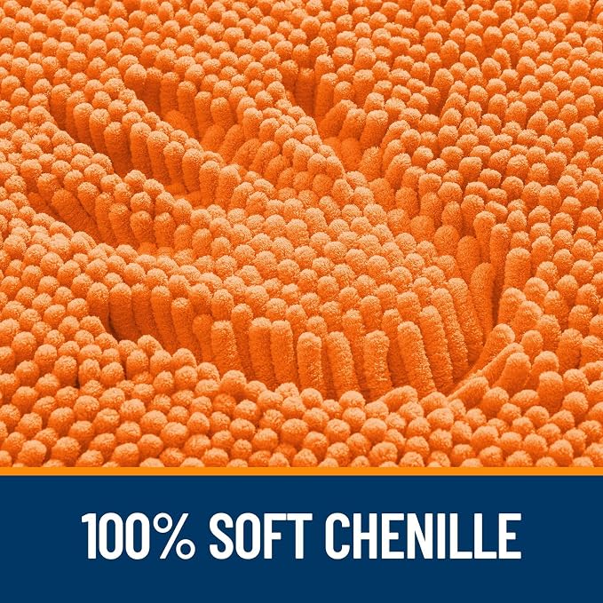 OLANLY Chenille Bathroom Rugs Mats Sets 2 Piece, 24"x16"+24"x20", Orange | Soft Absorbent Bath Mat and U-Shaped Contour Toilet Rug Set, Quick Dry, Machine Washable Bath Carpet, Home Decor Accessories