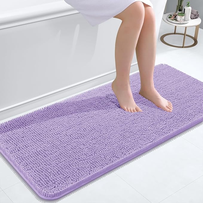 OLANLY Bathroom Runner Rugs 47x20, Extra Soft Absorbent Chenille Bath Rugs | Lavender, Quick-Drying Rubber Backing, Washable Long Bath Mat for Bathroom Floor, Tub and Shower, Home Decor Accessories