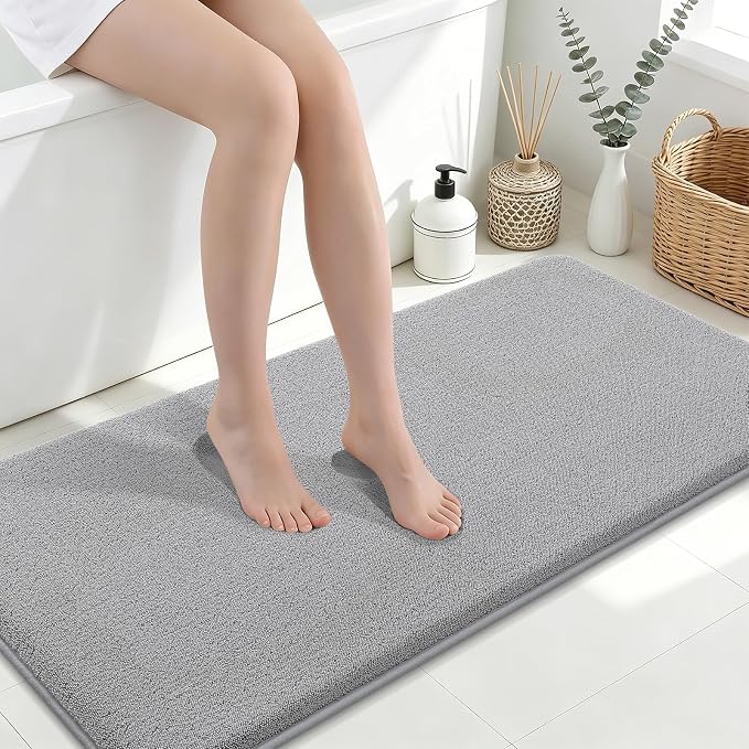 Smiry Memory Foam Bath Mat 47x24, Extra Soft Absorbent Bathroom Rugs | Grey Quick Dry, Machine Washable Bath Mats for Bathroom, Shower, Tub and Home Decor Accessories