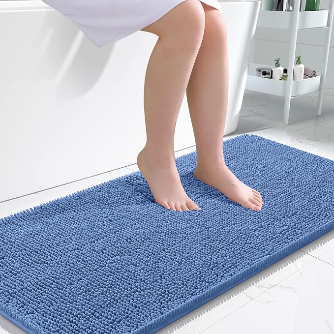 OLANLY Bathroom Runner Rugs 47x24, Extra Soft Absorbent Chenille Bath Rugs | Cornflower Blue, Quick-Drying Rubber Backing, Machine Washable Long Bath Mat for Bathroom Floor, Tub and Shower, Home Decor