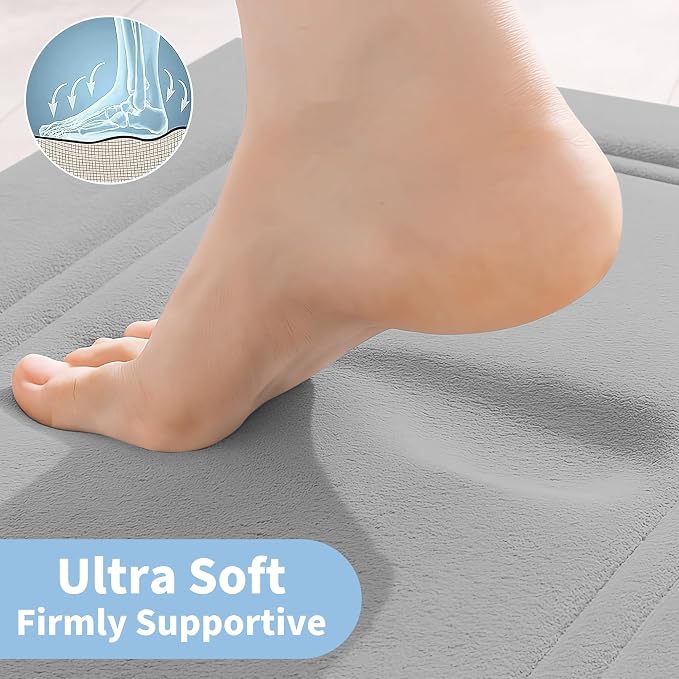 Cupic Cupid Memory Foam Bath Mat 24"×20", U-Shaped Bathroom Rugs, Gray | Soft Touch, Cushioned Comfort, Non Slip Bathroom Mat, Super Absorbent & Quick Dry, Machine Washable for Shower, Tub & Vanity