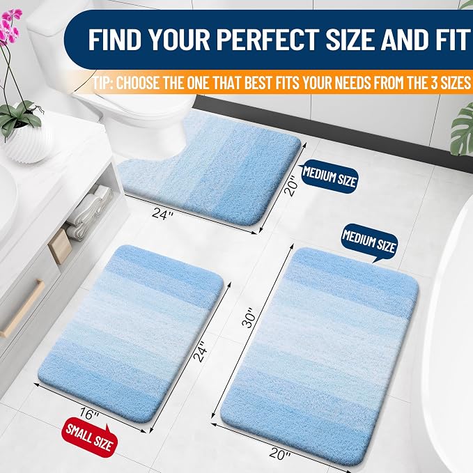 OLANLY Bathroom Runner Rug 70x24, Extra Soft Absorbent Microfiber Bath Rugs | Sky Blue, Non-Slip Quick-Drying Rubber Backing, Washable Long Bath Mat for Floor, Tub and Shower, Home Decor
