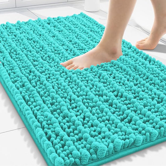 Smiry Bathroom Rugs 30X20, Extra Soft Rubber Backing Chenille Bath Mats | Turquoise Machine Washable Non Slip Quick Dry Bath Mats for Bathroom Floor, Tub, Shower, Home Decor Accessories