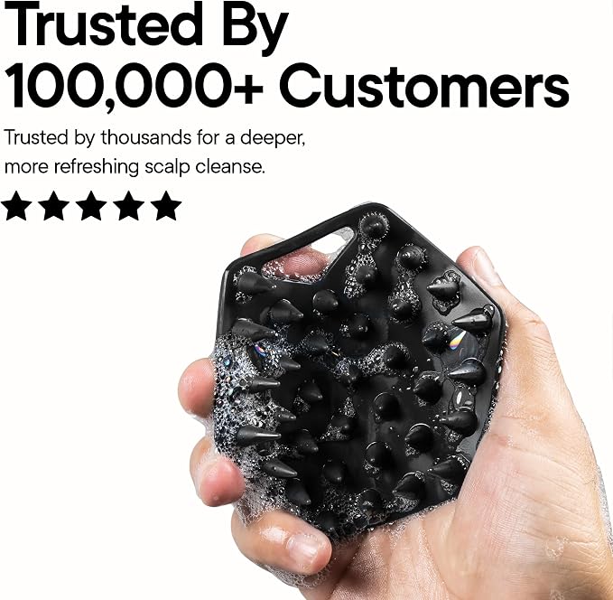 TOOLETRIES Silicone Scalp Scrubber & Hook Shampoo Brush, Scalp Brush for Hair Growth for Men & Women, Exfoliates Dandruff & Oil Build-up, Flexible Bristles for Thick, Thin, Wet & Dry Hair - Charcoal
