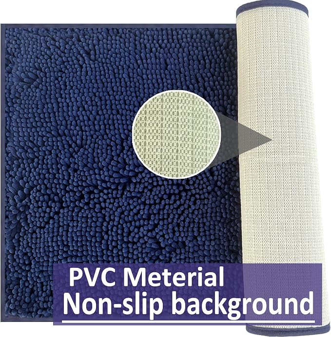 RUN HELIX Navy Blue Bathroom Rug Mat Set, Extra Thick and Absorbent Chenille Soft Plush Shaggy Non-Slip Bath Mats, Washable for Bathrooms, 24x16+20x32 Inch