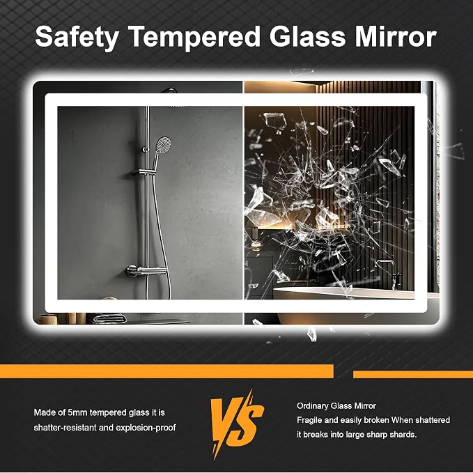 LED Bathroom Mirror with Lights, 24 x 40 Lighted Vanity Wall Mirror | Backlit and Frontlit, Anti-Fog, Dimmable 3 Colors, Shatter-Proof Tempered Glass, Memory Function, Plug-in/Hardwired