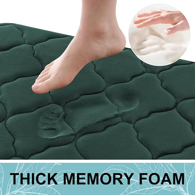 OLANLY Memory Foam Bath Mat Rug 36x24, Ultra Soft Bathroom Rugs, Dark Green | Thick Absorbent Carpet, Non-Slip Backing, Machine Washable, for Bathroom Floor, Tub, Shower and Home Decor Accessories