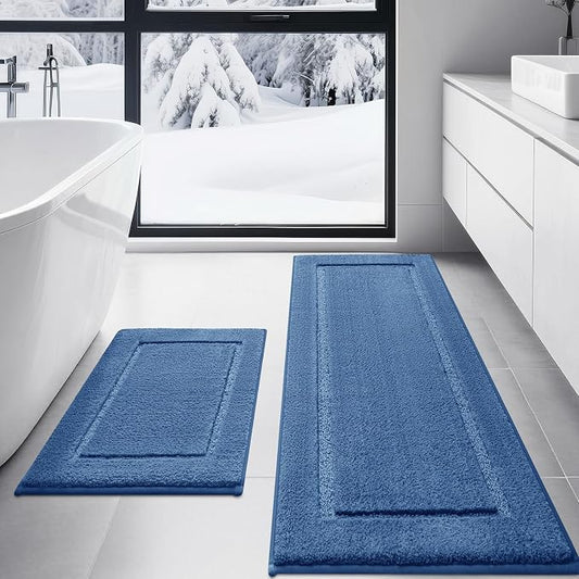 IM HOME Bathroom Rugs Sets 2 Pieces, Ultra Soft Thick Plush Fluffy Microfiber Absorbent Bath Mat, Non-Slip Backing, Machine Washable Rug for Bathroom Floor, Tub and Shower (24"x17" + 48"x20", Blue)