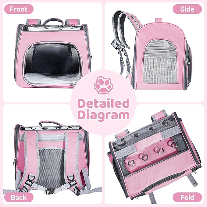 Airline Approved Cat Soft-Sided Carrier Backpack Up to 12 lbs (Pink) | Airport-Friendly Breathable Mesh Foldable Pet Travel Bookbag with Reinforced Support, Portable Puppy Carry Bag for Kitty
