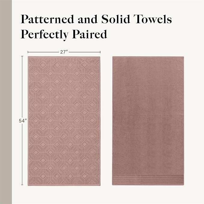 Modern Threads 6 Piece Cotton Bath Towel Set – Ultra Soft 550 GSM Towels – Bathroom Set with Hand Towels and Washcloths – Geometric (Blush)
