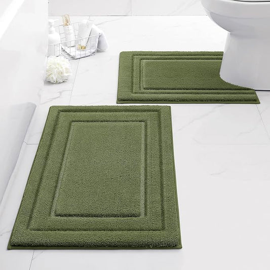 HOMEIDEAS Bathroom Rugs Sets 2 Piece, Super Soft and Absorbent Non Slip Microfiber U-Shaped Toilet Bath Mat Set (20"x32"+U20 x24, Sage Green) | Super Soft and Absorbent Non Slip Microfiber Bath Rug，Machine Washable, for Bathroom, 20"x32"+U Shape 20"x24"