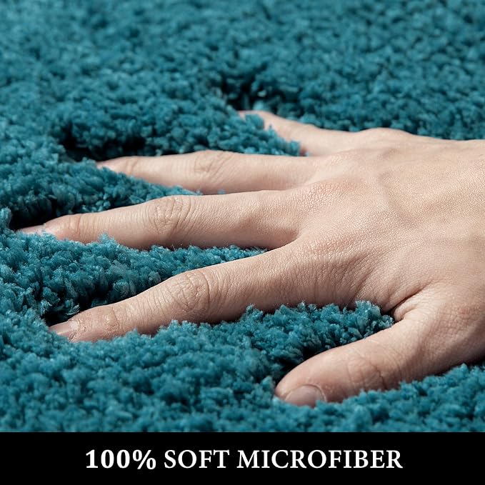 MIULEE Teal Bathroom Rugs Set 2 Piece Soft Bath Mats 20x20+20x32 Inch | Absorbent Microfiber Bath Mat and U-Shaped Toilet Rug, Non Slip, Quick Dry, for Bathroom Floor Tub Showers, Machine Washable
