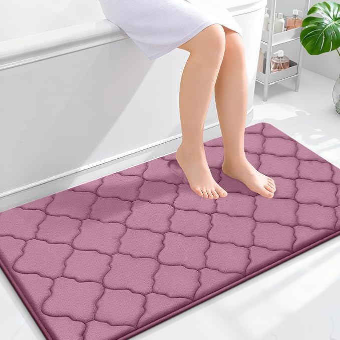 OLANLY Memory Foam Bath Mat Rug 44x24, Ultra Soft Bathroom Rugs, Mauve | Thick Absorbent Carpet, Non-Slip Backing, Machine Washable, for Bathroom Floor, Tub, Shower and Home Decor Accessories