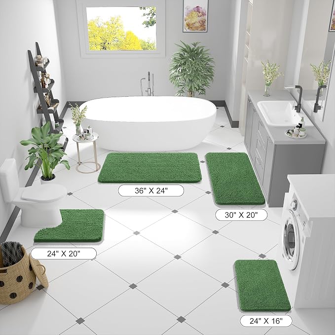 OLANLY Bathroom Runner Rugs 47x20, Extra Soft Absorbent Chenille Bath Rugs | Olive Green, Quick-Drying Rubber Backing, Washable Long Bath Mat for Bathroom Floor, Tub and Shower, Home Decor Accessories