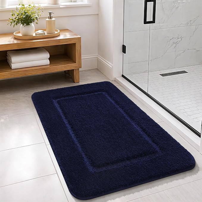 LOCHAS Bathroom Rug Set, Bath Rugs Sets 3 Piece Non Slip Backing, Navy Blue | Washable Absorbent Microfiber Bath Mat Set, Soft Cozy Bathroom Mat for Shower Sink Toilet