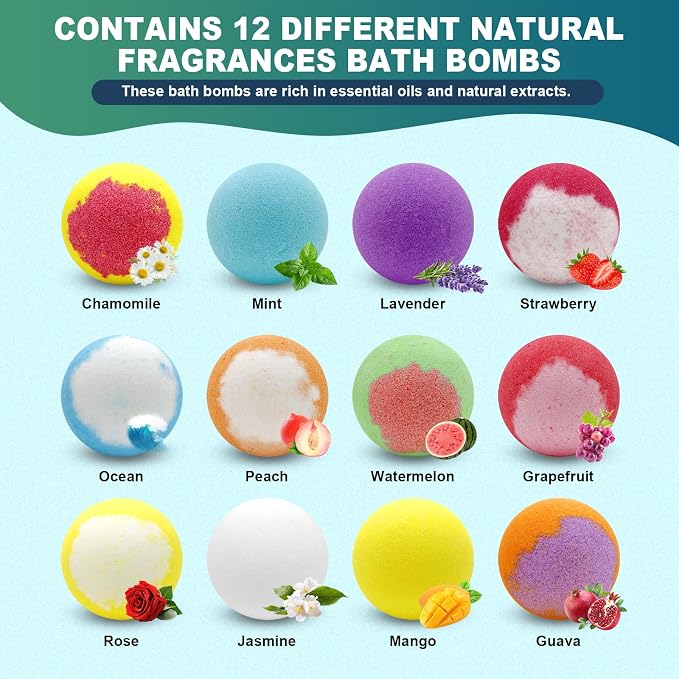 Bath Bombs Birthday Gifts for Women & Men, 12 Pack Spa Relaxing Self Care | Handmade Natural Organic Bath Bomb with Shea Butter, Halloween Boo Basket Stuffers, Christmas Stocking Stuffers Gifts Set