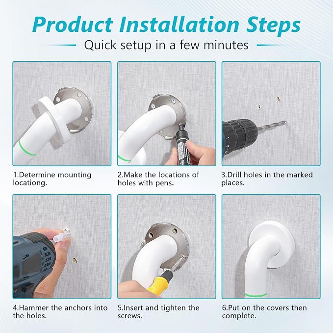Grab Bars for Shower,2 Pack 12 Inch Shower Handle Bath Grab Rails with Anti-Slip Grip and Safety Luminous Circles,Stainless Steel Bath Handle Bathroom Grab Bar for Seniors, and Disability.