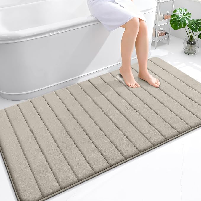 OLANLY Memory Foam Large Bath Mat 59x34, Super Soft Absorbent Bathroom Rugs | Warm Taupe, Quick Dry Bath Rug, Machine Washable Shower Floor Mats, Bathmat Carpet for Bathroom Floor, Tub and Shower