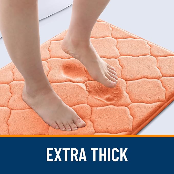 OLANLY Memory Foam Bath Mat Rug 44x24, Ultra Soft Bathroom Rugs, Peach | Thick Absorbent Carpet, Non-Slip Backing, Machine Washable, for Bathroom Floor, Tub, Shower and Home Decor Accessories