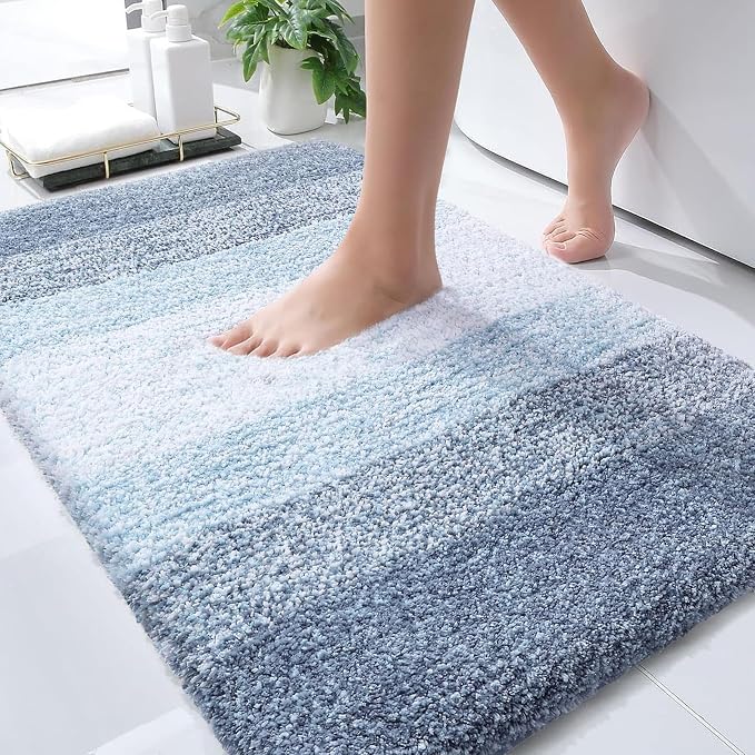 OLANLY Bathroom Rugs Mat 34x21, Extra Soft Absorbent Microfiber Bath Rugs | Blue, Non-Slip Quick-Drying Rubber Backing, Machine Washable Plush Bath Mat for Floor, Tub and Shower, Home Decor Accessories