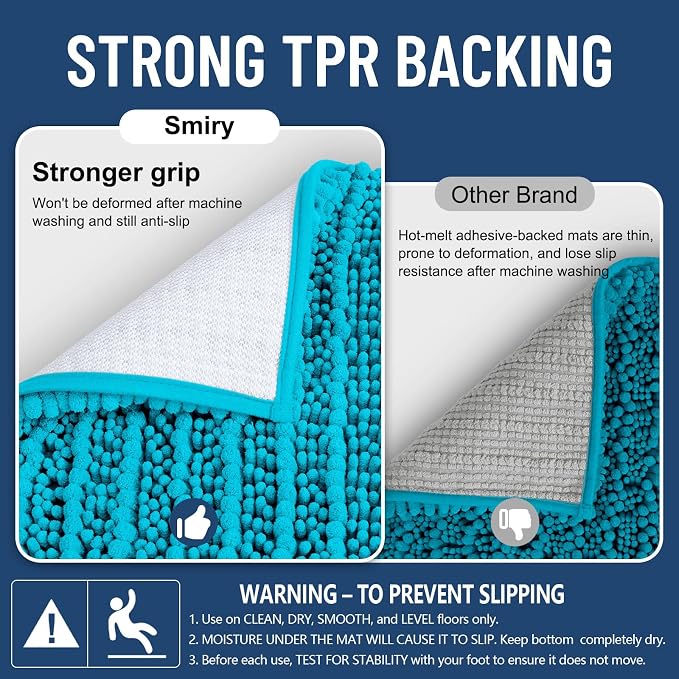 Smiry Bathroom Rugs 30X20, Extra Soft Rubber Backing Chenille Bath Mats | Aqua Sky Machine Washable Non Slip Quick Dry Bath Mats for Bathroom Floor, Tub, Shower, Home Decor Accessories