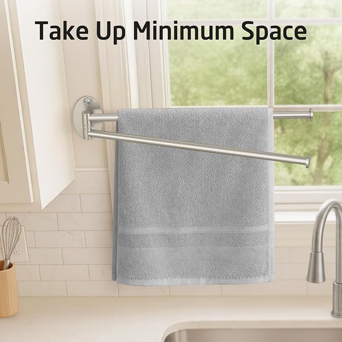 KES Kitchen Swivel Towel Bar 15-Inch, Swivel Towel Rack for Dish Towel, Double Towel Bar 2-Arm Wall Mounted, SUS 304 Stainless Steel, Brushed Finish, A2106S40-2