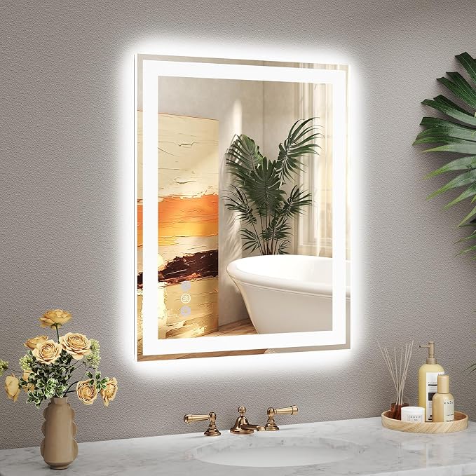20x28 LED Bathroom Mirror, 6000LM, Separate Front and Back Lights | Shatter-Resistant Tempered Glass,Auto-Off Defogger,3 Color Modes,Smooth Dimming,Smart Memory Setting