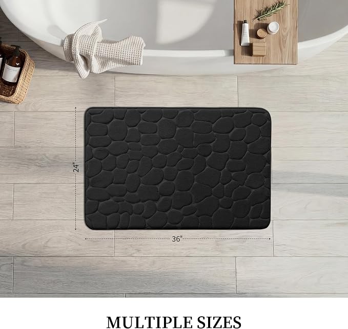 YIHOUSE Memory Foam Bath Mat Cobblestone Bathroom Rugs Super Water Absorbent Bath Mats for Bathroom Machine Washable Bath Rugs(24 x 36,Black)