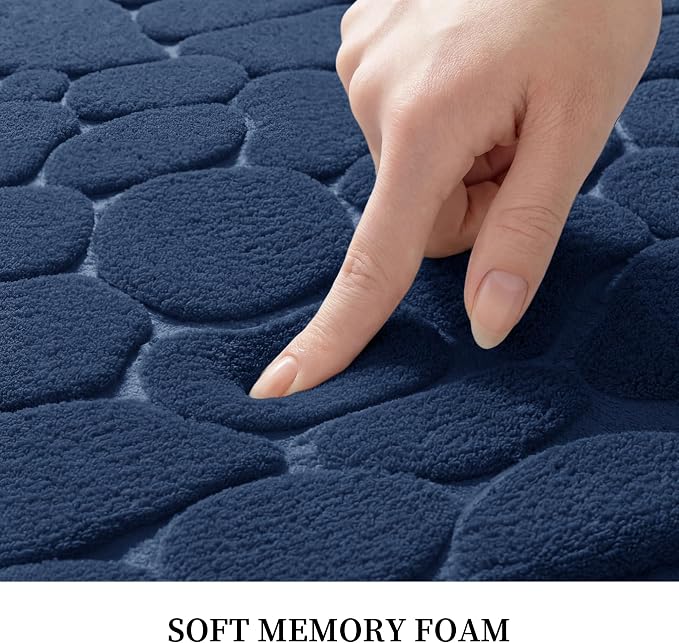 YIHOUSE Memory Foam Bath Mat Cobblestone Bathroom Rugs Super Water Absorbent Bath Mats for Bathroom Machine Washable Bath Rugs(17x24,Dark Blue)