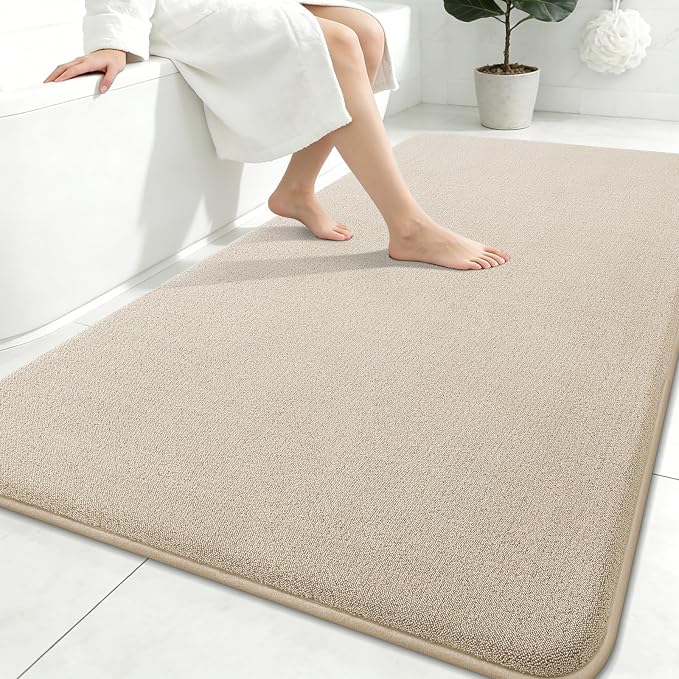 Smiry Memory Foam Bath Mat 71x47, Extra Soft Absorbent Bathroom Rugs | Beige Quick Dry, Machine Washable Bath Mats for Bathroom, Shower, Tub and Home Decor Accessories