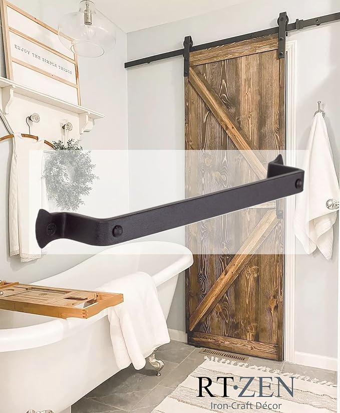 RTZEN Matte Black Hand Towel Holder for Bathroom - Handcrafted Farmhouse Wrought Iron Metal Kitchen Bar - Small Hand Towel Bar Hanger for Home or Office - Wall Mounted Rack Fits 10" Towels