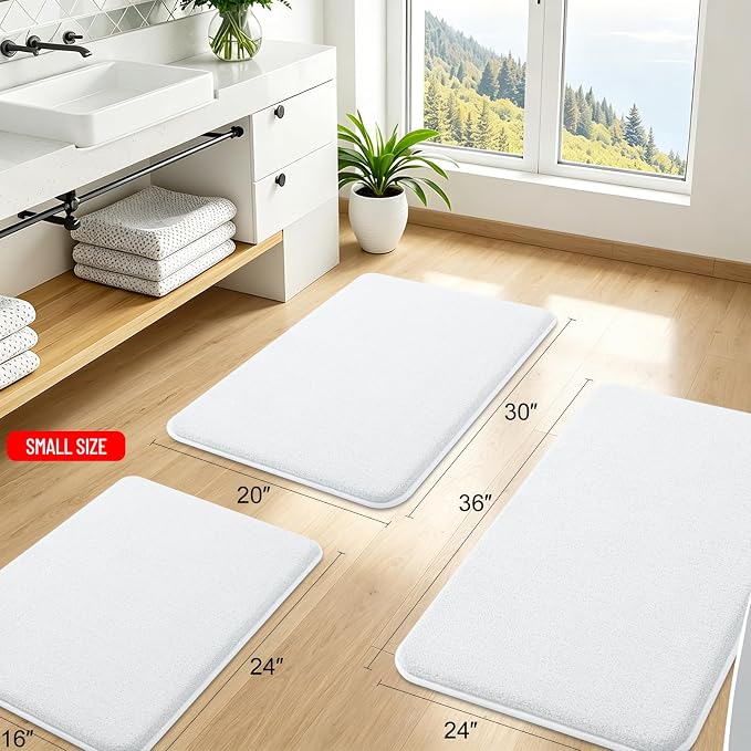 Smiry Memory Foam Bath Mat 71x47, Extra Soft Absorbent Bathroom Rugs | White Quick Dry, Machine Washable Bath Mats for Bathroom, Shower, Tub and Home Decor Accessories