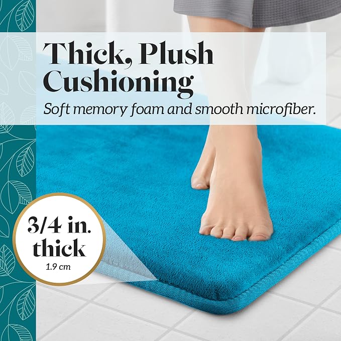 Memory Foam Bath Mat Non Slip Absorbent Super Cozy Velvet Bathroom Rug Carpet (60 inches X 17 inches, Caribbean Sea)