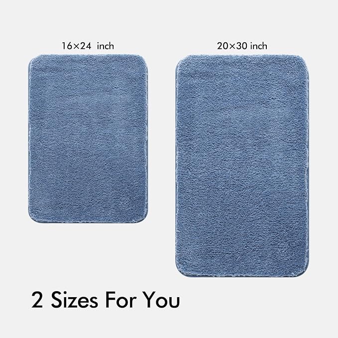 MIULEE Blue Bathroom Rugs Set 2 Piece Soft Bath Mats 16x24+20x30 Inch | Soft Absorbent Microfiber Bath Rugs, Non Slip, Quick Dry, Fluffy Bath Rugs for Bathroom Floor Tub Showers, Machine Washable