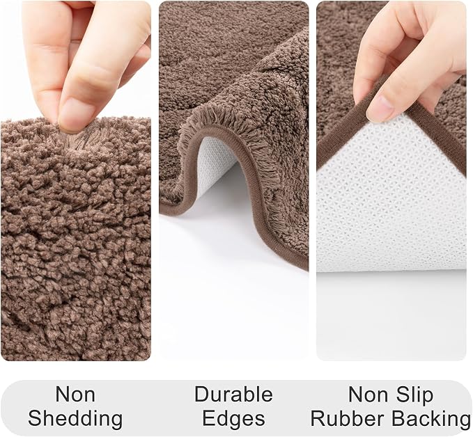 HEBE Bathroom Rugs Sets 5 Piece, Non Slip Washable Absorbent Bath Mat Set | Super Soft Plush Microfiber Bathroom Mats with Runner Set, Solid Bathmat with U-Shaped Toilet Rug Cover Set for Tub, Shower