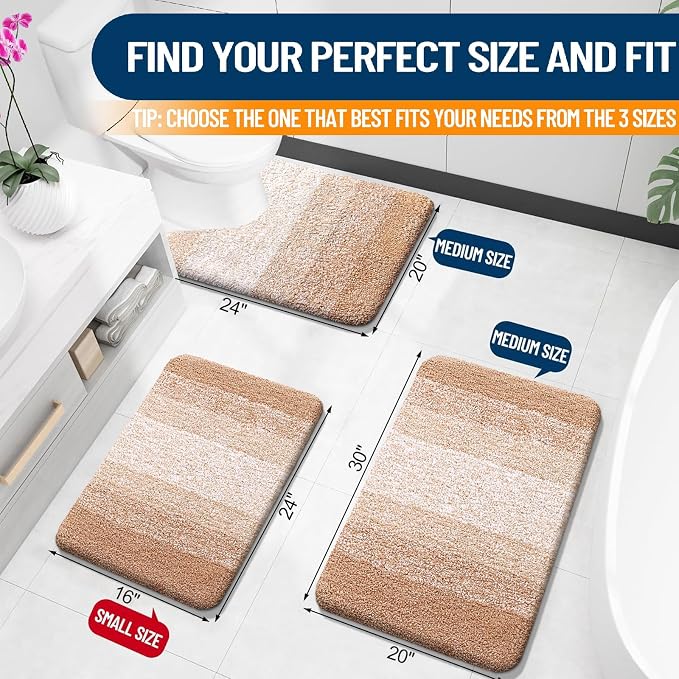 OLANLY Large Bathroom Rugs 44x32, Extra Soft Absorbent Microfiber Bath Rugs | Beige, Non-Slip Quick-Drying Rubber Backing, Washable Plush Bath Mat for Floor, Tub and Shower, Home Decor Accessories