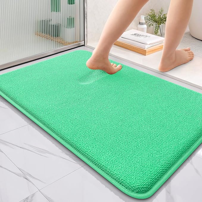 OLANLY Thick Memory Foam Bathroom Rug 36x24, Absorbent Bath Mat, Mint Green | Soft Quick Dry Bath Rugs, Non-Slip, Machine Washable Carpet for Bathroom Floor, Tub and Shower, Home Decor Accessories