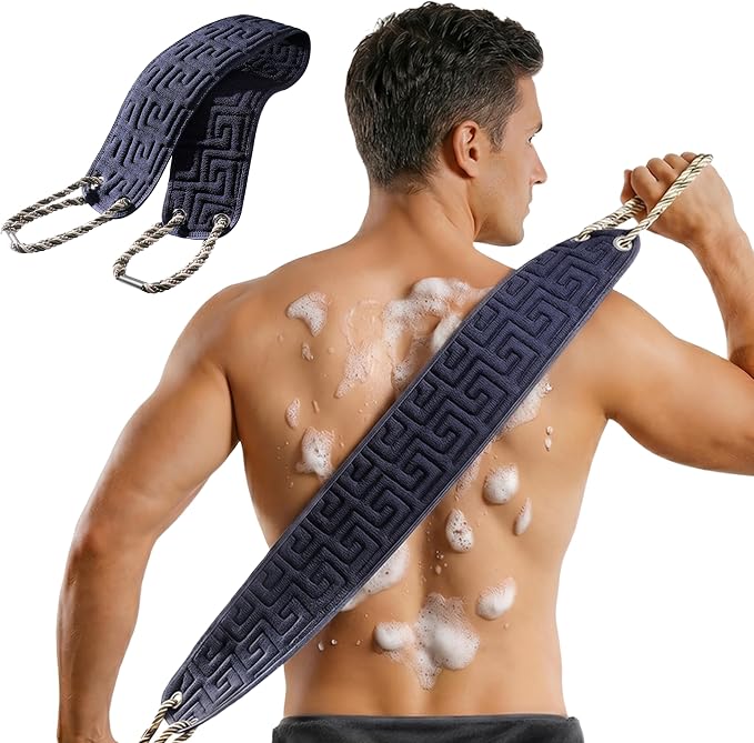 Exfoliating Back Scrubber for Shower, 38 Inch Double-Sided Bath Exfoliator | Back Washer with Handles for Deep Skin Cleansing, Washcloth Towel to Gently Exfoliate & Cleanse Back Effortlessly for Men