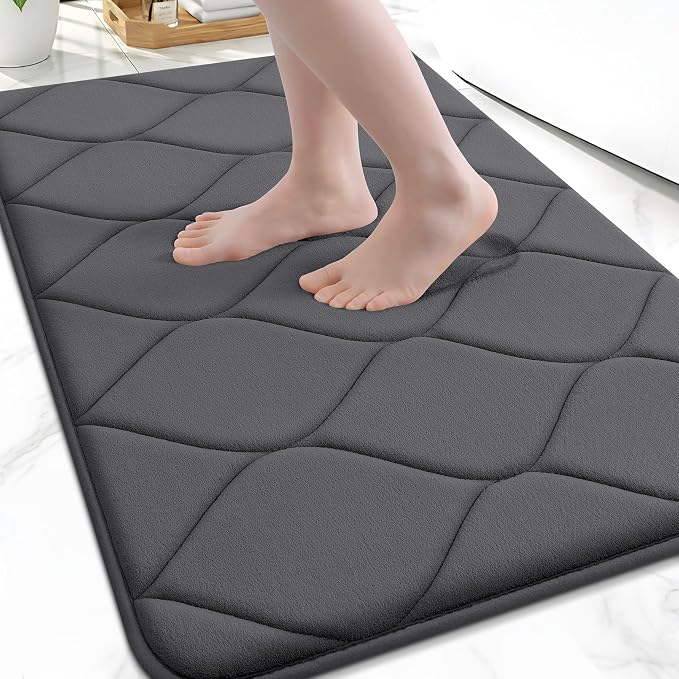 Smiry Memory Foam Bath Mat 32x20, Ultra Soft Absorbent Bathroom Rugs | Dark Grey, Plush Quick Dry and Machine Washable Cushion Bath Mats for Bathroom, Shower, Tub & Home Decor