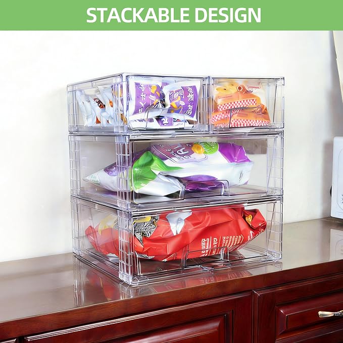 Stackable Storage Drawers(3 Pack),High-strength Clear Plastic Multi-purpose Organizer Bins with Handles, Easily Assemble Acrylic Drawers for Bathroom Closet Cabinet Pantry Under Sink