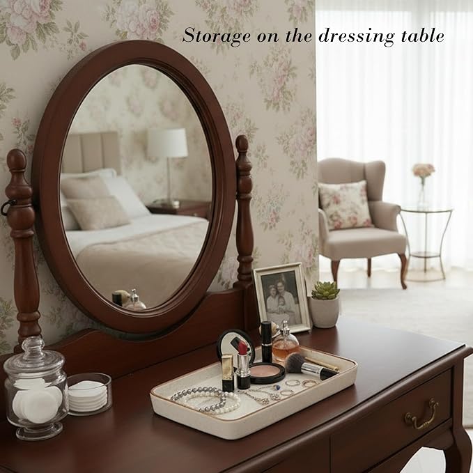 10"×6"×1" Bathroom Vanity Tray for Countertop- Ceramic Decorative Organizer Tray for Dresser Tops, Toilet, Perfume, Sponge Holder Soap Dish Dispenser for Kitchen Counter- Reactive White