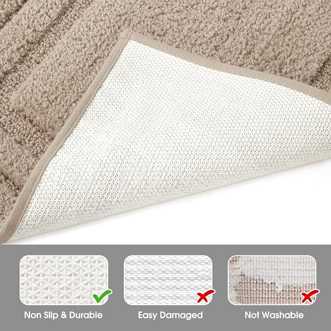 HOMEIDEAS Bathroom Rugs Sets 2 Piece, Super Soft and Absorbent Non Slip Microfiber U-Shaped Toilet Bath Mat Set (20"x32"+U20 x24, Beige) | Super Soft and Absorbent Non Slip Microfiber Bath Rug，Machine Washable, for Bathroom, 20"x32"+U Shape 20"x24"