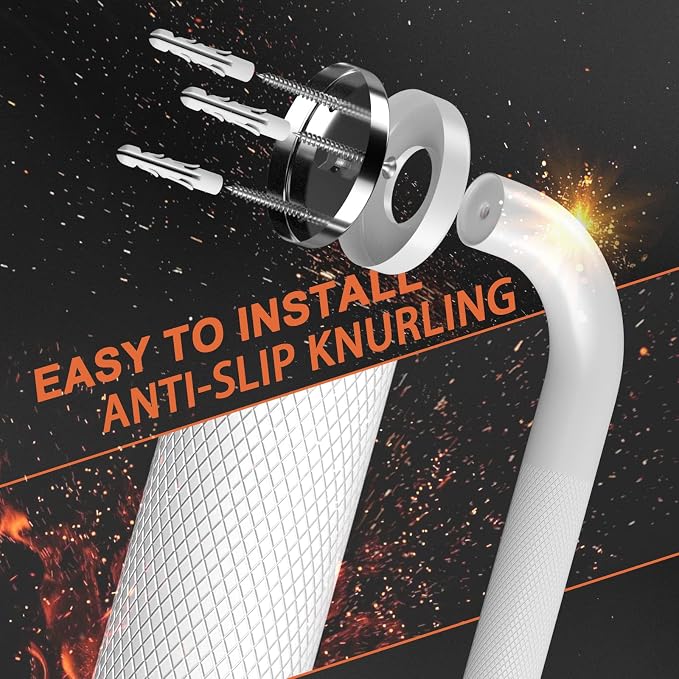 Oil Rubbed White Shower Grab Bars 24 Inch w/Anti-Slip knurled Grip, iMomwee Stainless Steel Wall Mount Bathroom Safety Balance Handrail, Handicap Elderly Senior Assist Textured Grab Bar Handle