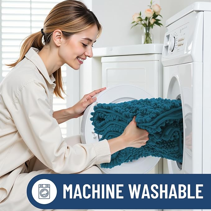Smiry Bathroom Rugs 44X24, Extra Soft Rubber Backing Chenille Bath Mats | Peacock Blue Machine Washable Non Slip Quick Dry Bath Mats for Bathroom Floor, Tub, Shower, Home Decor Accessories