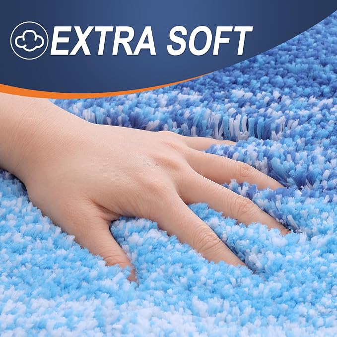 OLANLY Microfiber Bathroom Rugs Sets 3 Piece, 30"x20"+24"x16"+24"x20" | Light Royal Blue, Soft Absorbent Bath Mats and U-Shaped Contour Toilet Rug, Machine Wash Dry, Plush Bath Mat Set for Bathroom