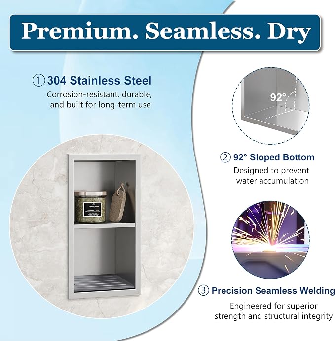 Neodrain Shower Foot Rest for Shaving Legs, 304 Stainless Steel Shower Niche, Recessed Shower Step for Shaving Legs,Niche for Shower Wall, Bathroom Foot Rest (Brushed, 12.3"x 6")